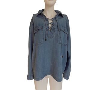 Jane and Delancey chambray long sleeve top blouse shirt size XL